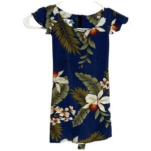 Two Palms Girls Hawaiian Dress Sz 4 Blue Tropical Floral Tie Back Flutter Sleeve